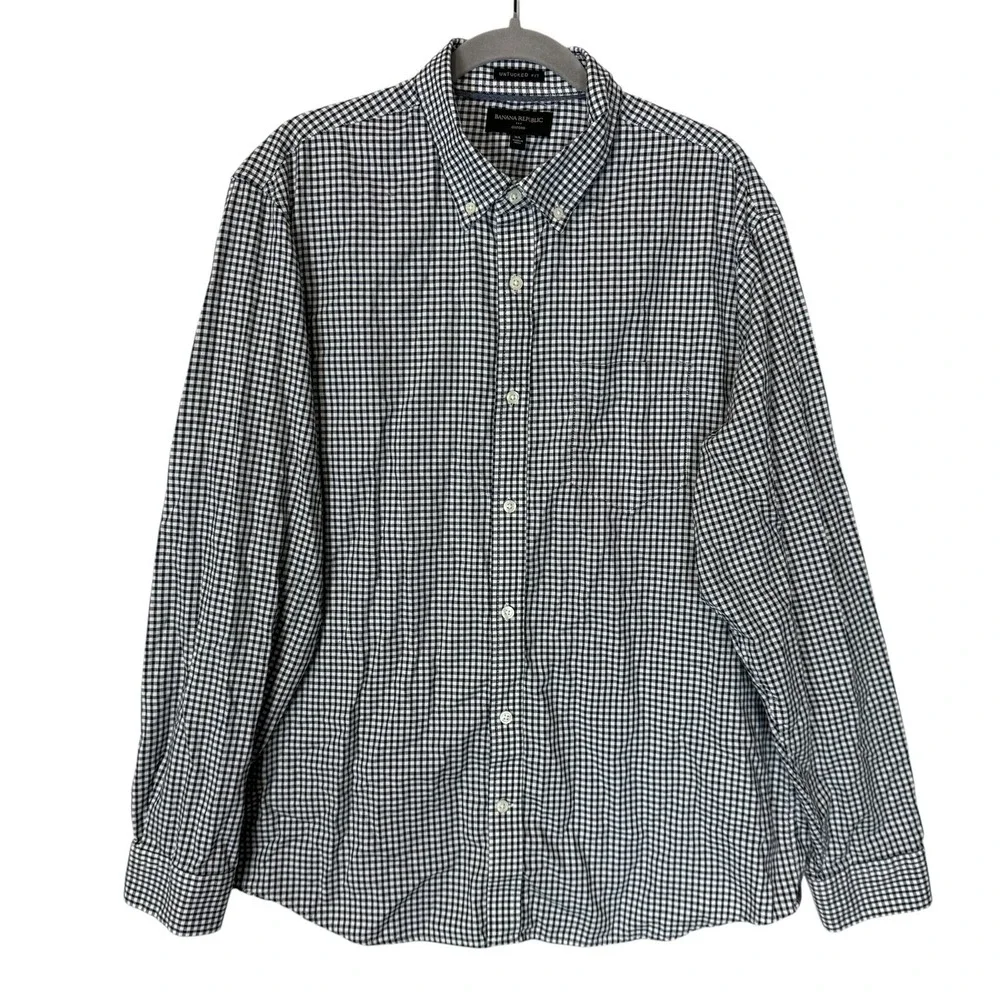 Banana Republic Shirt Mens XL Blue Check Untucked Fit Button‎ Down Oxford Casual